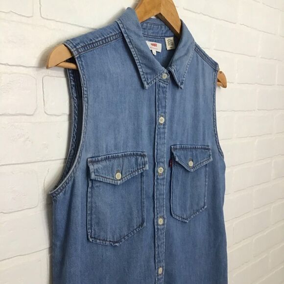 Levi’s Dress Sleeves Less Dress Tunic Denim Jeans In Small - Picture 3 of 11